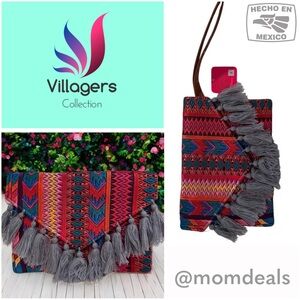 Ethnic Boho Large Clutch Suede Wristlet Bag Handmade Embroidery Tassels Indi NEW